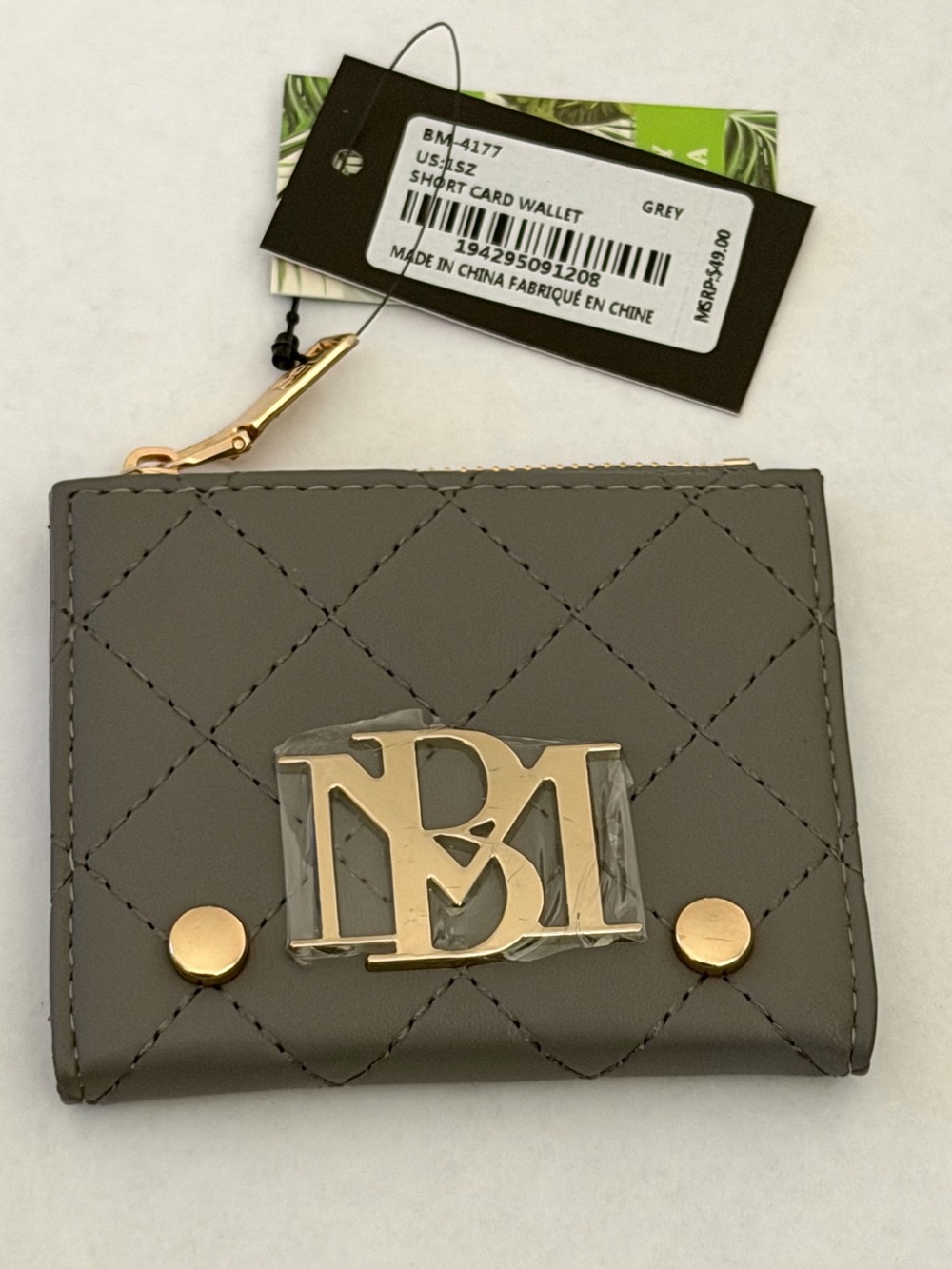 Badgley Mischka Quilted Grey Wallet with Gold Logo Brand New with Tags MSRP $49
